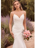 Spaghetti Straps Beaded Ivory Lace Chiffon Ruched Wedding Dress